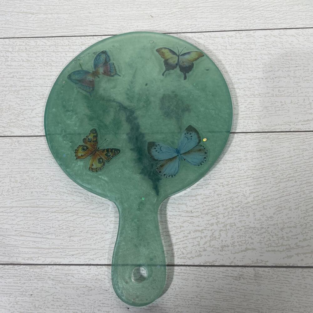 Handcrafted Green Butterfly Floral Resin Board